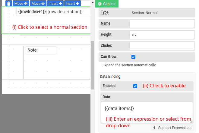 Enable data-binding for a normal section