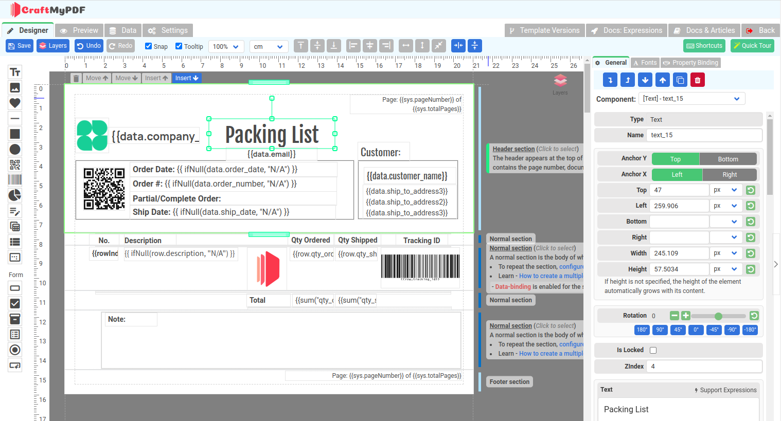 CraftMyPDF Template Editor